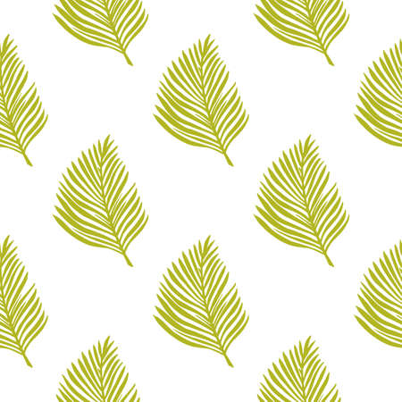 Isolated tropic foliage seamless pattern with green simple fern leaf ornament. White background.のイラスト素材