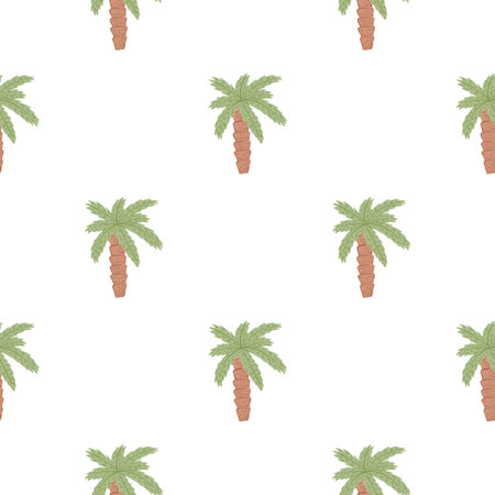 Isolated seamless pattern with exotic palm tree simple green and brown silhouettes print. White background. Flat vector print for textile, fabric, giftwrap, wallpapers. Endless illustration.のイラスト素材