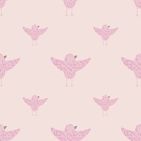Minimalistic animal seamless pattern with pink simple birds ornament. Pastel palette artwork. Vector illustration for seasonal textile prints, fabric, banners, backdrops and wallpapers.のイラスト素材