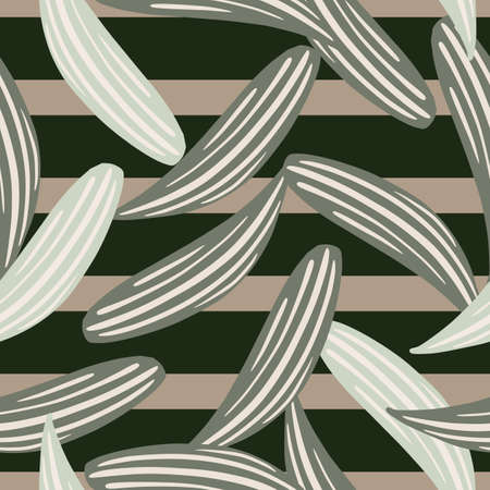 Seamless random pattern with doodle lily of the valley leaves ornament. Brown striped background. Stock illustration. Vector design for textile, fabric, giftwrap, wallpapers.のイラスト素材