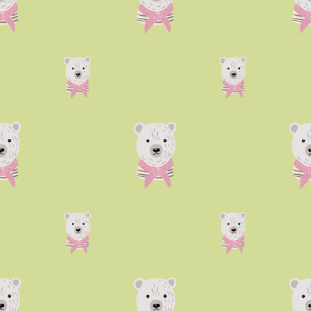 Pastel palette seamless pattern with light blue sailor bear elements. Light green background. Vector illustration for seasonal textile prints, fabric, banners, backdrops and wallpapers.のイラスト素材