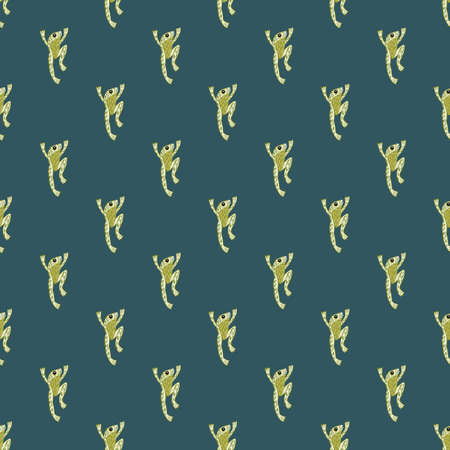Green colored frog silhouettes print seamless pattern in doodle style. Navy blue background. Kids print. Stock illustration. Vector design for textile, fabric, giftwrap, wallpapers.のイラスト素材
