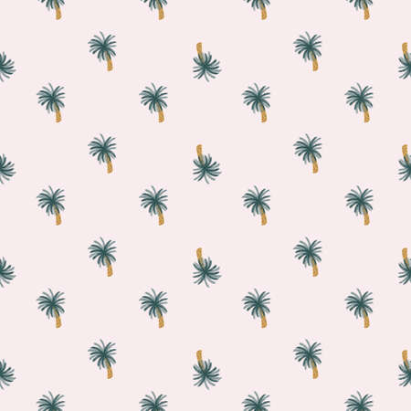 Abstract nature tropic seamless pattern with little navy blue palm tree ornament. Pastel pink background. Flat vector print for textile, fabric, giftwrap, wallpapers. Endless illustration.のイラスト素材