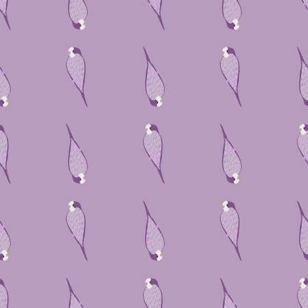 Animal seamless pattern with simple hand drawn parrot tropical bird ornament. Purple tones artwork. Flat vector print for textile, fabric, giftwrap, wallpapers. Endless illustration.のイラスト素材