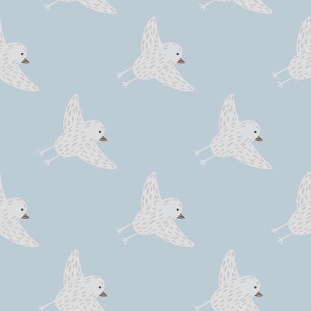 Cartoon seamless ornithology pattern with pale blue birds ornament. Simple doodle design. Vector illustration for seasonal textile prints, fabric, banners, backdrops and wallpapers.のイラスト素材