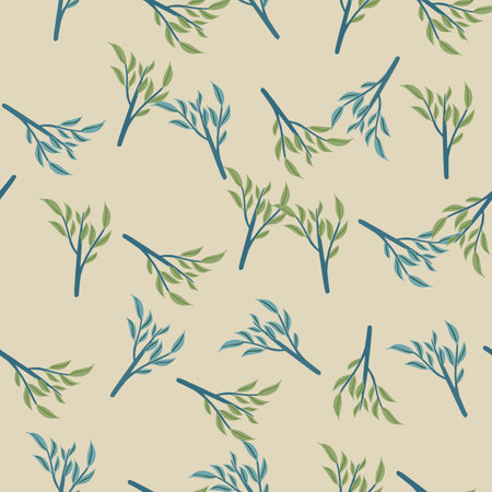Random pastel tones seamless pattern with blue and green colored leaves branches shapes. Pink pale background. Stock illustration. Vector design for textile, fabric, giftwrap, wallpapers.のイラスト素材