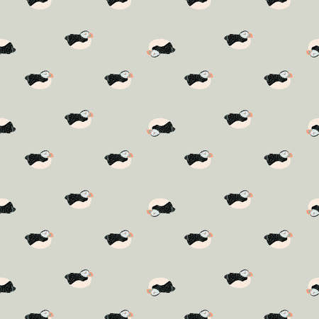 Abstract little seamless pattern with hand drawn puffin silhouettes. Grey background. Doodle design. Vector illustration for seasonal textile prints, fabric, banners, backdrops and wallpapers.のイラスト素材