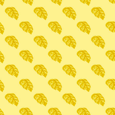 Abstract seamless pattern with yellow colored monstera doodle shapes. Light pastel background. Graphic design for wrapping paper and fabric textures. Vector Illustration.のイラスト素材