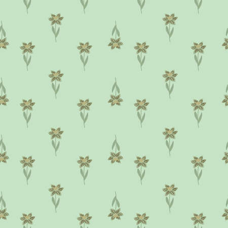 Abstract nature field seamless pattern with little flowers silhouettes print. Pastel blue background. Doodle art.のイラスト素材