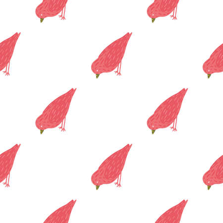 Seamless pattern with isolated pink bird simple silhouettes print. White background. Vector illustration for seasonal textile prints, fabric, banners, backdrops and wallpapers.のイラスト素材