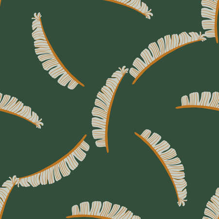 Random abstract nature seamless pattern with grey colored fern leaf ornament. Dark green background. Graphic design for wrapping paper and fabric textures. Vector Illustration.のイラスト素材