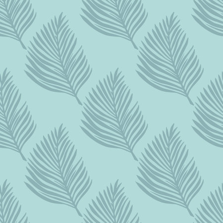 Pastel pale seamless pattern with exotic foliage fern leaf print. Blue background. Simple design. Vector illustration for seasonal textile prints, fabric, banners, backdrops and wallpapers.のイラスト素材