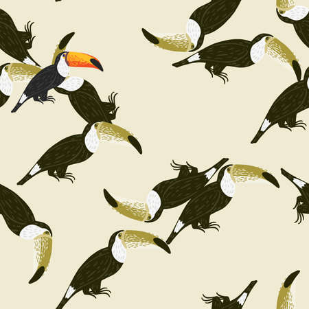 Abstract animal tropic seamless pattern with random toucan bird silhouettes. Light background. Flat vector print for textile, fabric, giftwrap, wallpapers. Endless illustration.のイラスト素材