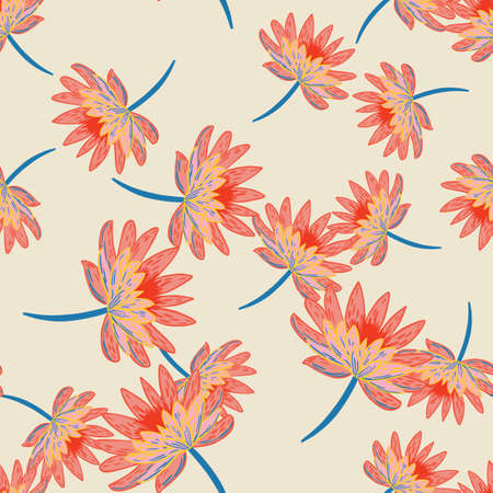 Bright random seamless doodle pattern with pink colored hand drawn daisy flowers print. Light background. Flat vector print for textile, fabric, giftwrap, wallpapers. Endless illustration.のイラスト素材