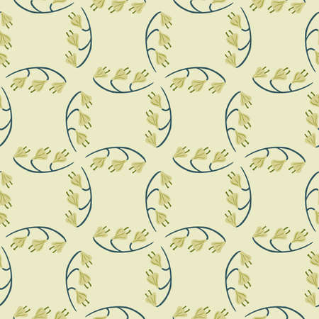Geometric seamless pattern with pastel green bell flower shapes. Pastel background. Decorative print. Vector illustration for seasonal textile prints, fabric, banners, backdrops and wallpapers.のイラスト素材