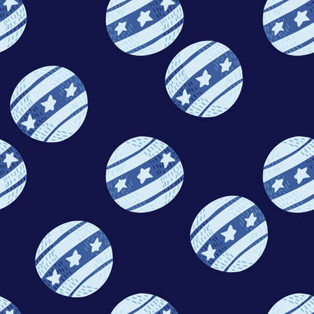 Seamless minimalistic style with ornamental circus ball silhouettes. Navy blue background. Doodle design. Stock illustration. Vector design for textile, fabric, giftwrap, wallpapers.のイラスト素材