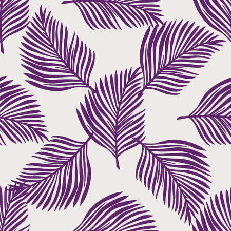 Doodle seamless pattern with bright purple fern leaf shapes. Light background. Jungle nature print. Vector illustration for seasonal textile prints, fabric, banners, backdrops and wallpapers.のイラスト素材