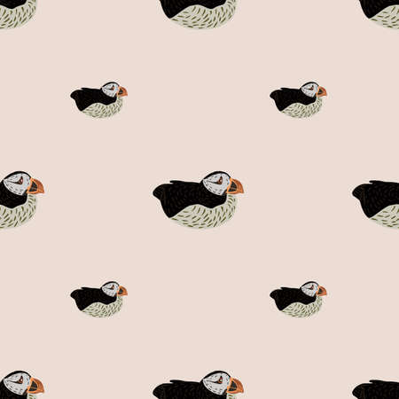 Minimalistic seamless pattern with hand drawn puffin arctic ornament elements. Pastel background. Vector illustration for seasonal textile prints, fabric, banners, backdrops and wallpapers.のイラスト素材