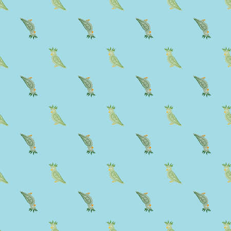 Jungle animals seamless pattern with green bird cockatoo ornament. Blue background. Bright cartoon print. Flat vector print for textile, fabric, giftwrap, wallpapers. Endless illustration.のイラスト素材