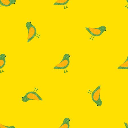 Abstract animal seamless pattern with dove bird elements. Yellow bright background. Vector illustration for seasonal textile prints, fabric, banners, backdrops and wallpapers.のイラスト素材