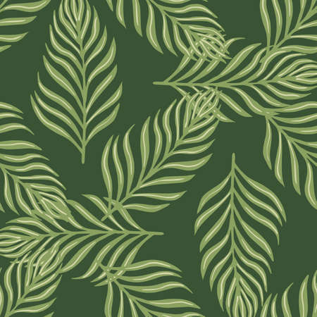 Seamless random pattern with botanic tropical fern leaf ornament. Green background. Doodle style. Stock illustration. Vector design for textile, fabric, giftwrap, wallpapers.のイラスト素材