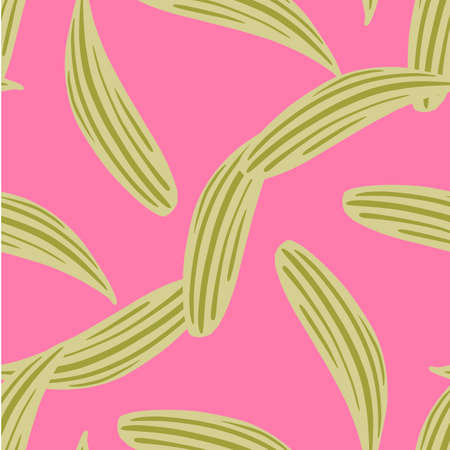 Bright seamless pattern with random leaves lily of valley. Pink background. Simple design nature backdrop. Stock illustration. Vector design for textile, fabric, giftwrap, wallpapers.のイラスト素材
