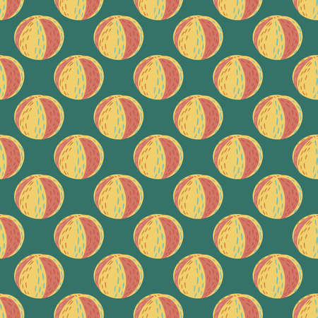 Decorative seamless pattern with hand drawn yellow beacj ball shapes print. Turquoise background. Flat vector print for textile, fabric, giftwrap, wallpapers. Endless illustration.のイラスト素材