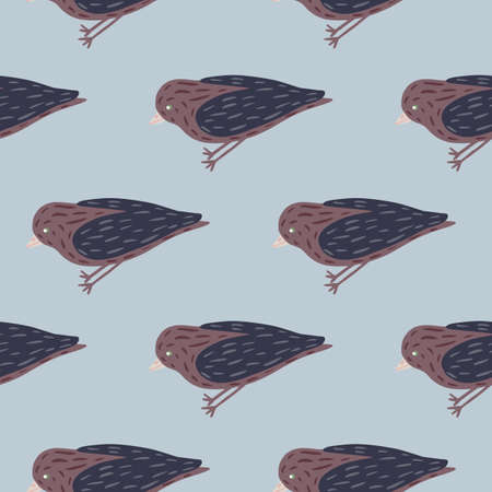 Pastel palette seamless pattern with doodle cartoon bird elements. Blue background. Vector illustration for seasonal textile prints, fabric, banners, backdrops and wallpapers.のイラスト素材