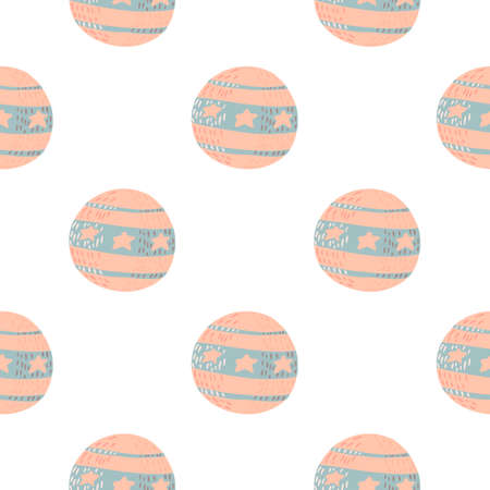 Isolated seamless pattern with pink and blue colored circus ball ornament. White background. Simple design. Stock illustration. Vector design for textile, fabric, giftwrap, wallpapers.のイラスト素材