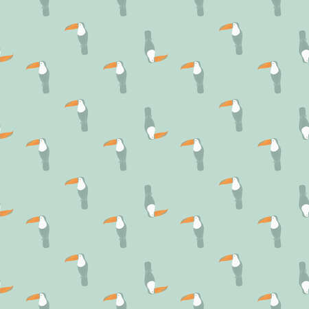 Abstract exotic zoo seamless pattern with little toucan birds ornament. Pastel blue palette animal backdrop. Flat vector print for textile, fabric, giftwrap, wallpapers. Endless illustration.のイラスト素材