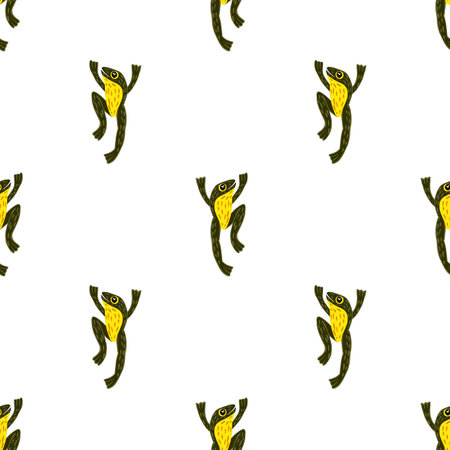 Isolated seamless bright patter with marine animal black and yellow colored frog print. White background. Stock illustration.のイラスト素材