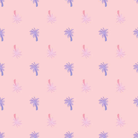 Decorative seamless pattern with purple pastel palm tree cute silhouettes. Light pink background.のイラスト素材