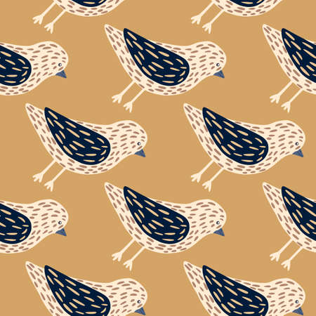 Hand drawn seamless pattern with simple dove birds silhouettes. Beige background.のイラスト素材