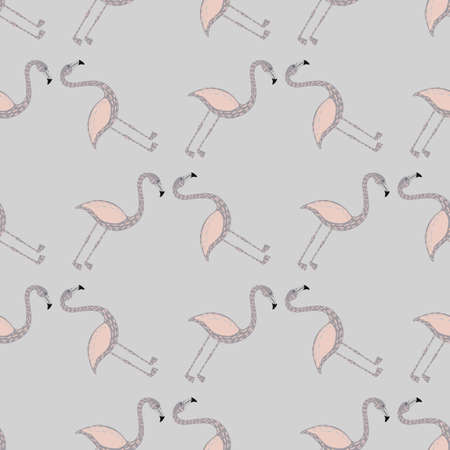 Hand drawn animal seamless pattern with exotic flamingo shapes. Grey palette artwork. Simple design.のイラスト素材