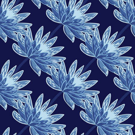 Scrapbook flora seamless pattern with blue hand drawn chrysanthemum flowers elements. Navy blue background.のイラスト素材