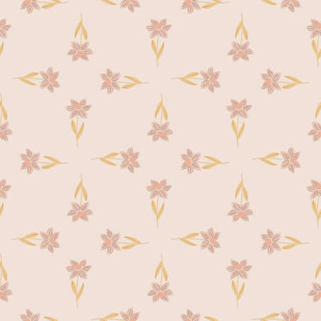 Geometric nature seamless pattern in pale tones with abstract flowers ornament. Light pink palette artwork.のイラスト素材