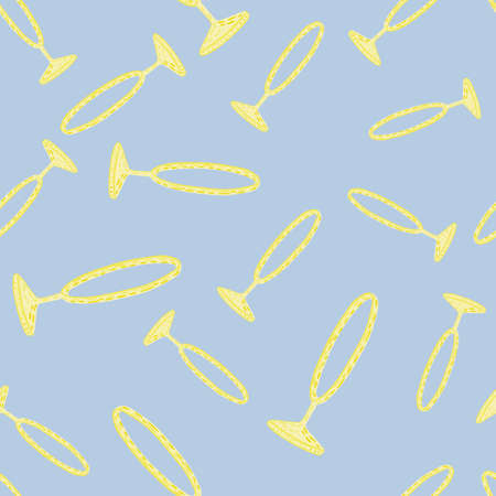 Abstract circus ring yellow silhouettes print seamless pattern. Light blue background. Hand drawn print. Stock illustration.のイラスト素材