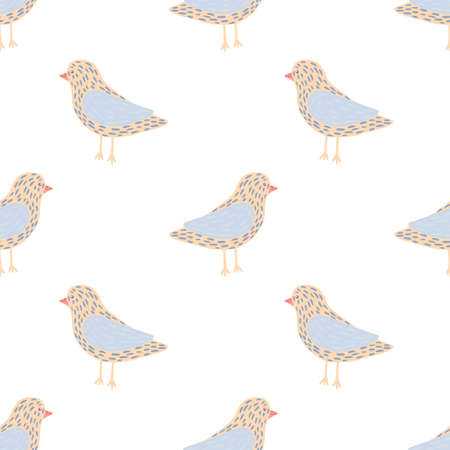 Isolated seamless pattern with hand drawn blue and beige colored dove bird ornament.のイラスト素材