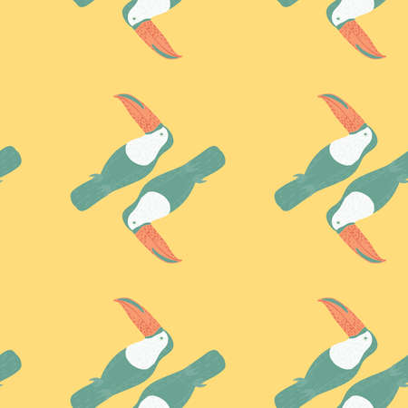 Minimalistic tropical seamless pattern with blue colored toucan bird print. Light orange background.  Endless illustration.のイラスト素材