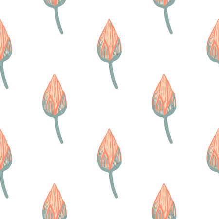 Japan nature seamless flora pattern with pink and grey colored lotus ornament. White background. Stock illustration.のイラスト素材