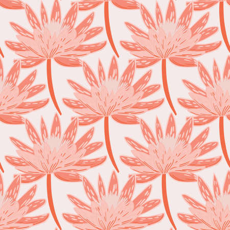 Isolated seamless pattern with creative pink colored chrysanthemum flowers shapes. White background.のイラスト素材