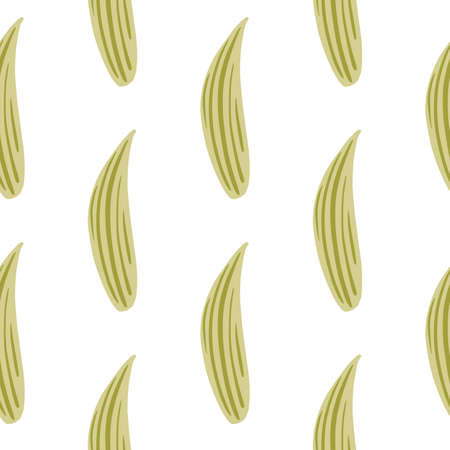 Lily of the valley leaves seamless doodle pattern in hand drawn style. Isolated print with green foliage. Stock illustration.のイラスト素材