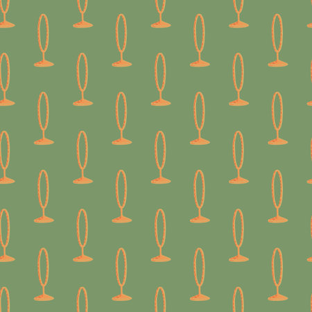 Flat entertainment seamless pattern with doodle orange colored circus ring elements. Green background. Stock illustration.のイラスト素材