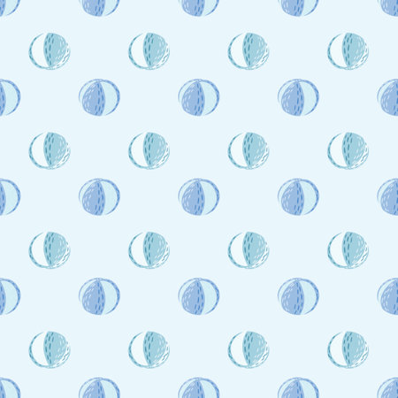 Children seamless sport pattern with blue beach ball elements. Light background. Activity equipment print.  Endless illustration.のイラスト素材