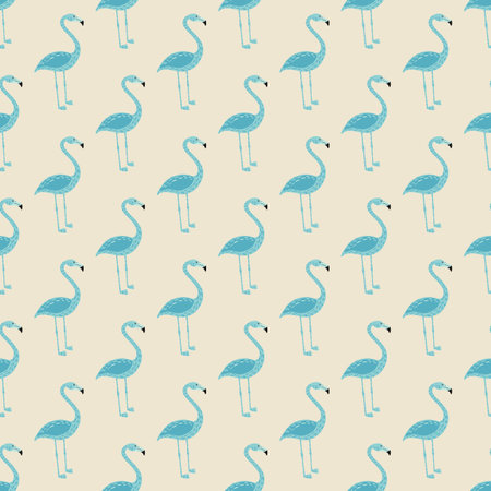 Cartoon kids style seamless pattern with blue colored flamingo silhouettes. Light background. Vector illustration for seasonal textile prints, fabric, banners, backdrops and wallpapers.のイラスト素材