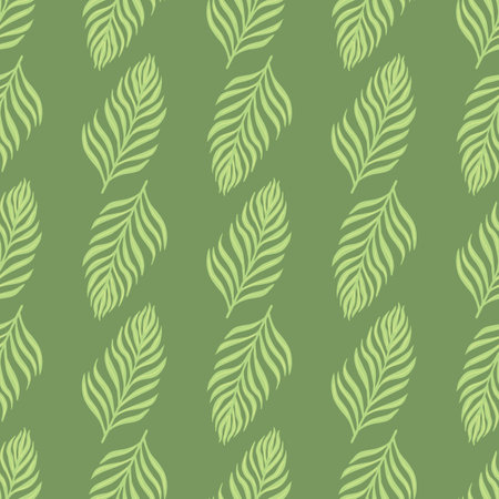 Exotic nature seamless doodle pattern with simple green fern silhouettes. Pastel tones exotic foliage artwork. Stock illustration. Vector design for textile, fabric, giftwrap, wallpapers.のイラスト素材