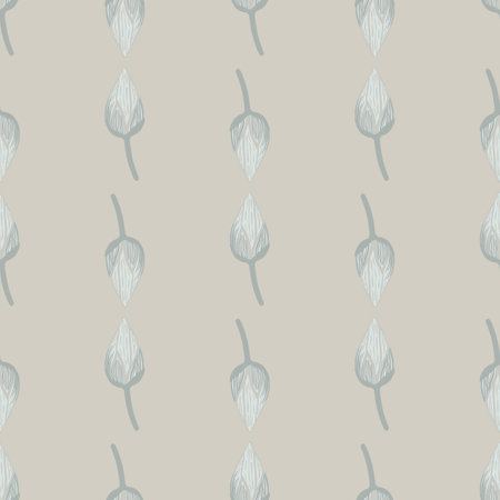 Absract simple seamless pattern in pale tones with doodle tulip buds shapes ornament. Grey palette artwork. Stock illustration. Vector design for textile, fabric, giftwrap, wallpapers.のイラスト素材