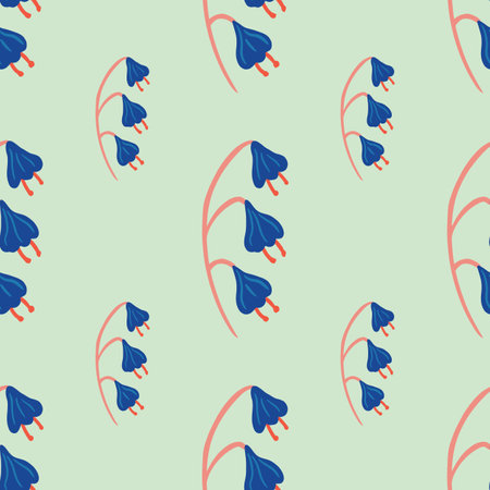 Bloom seamless doodle pattern with meadow bright blue bell flower print. Light pastel background. Vector illustration for seasonal textile prints, fabric, banners, backdrops and wallpapers.のイラスト素材