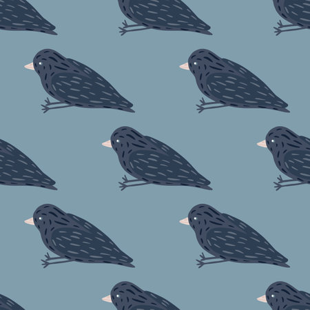 Blue palette seamless pattern with simple birds ornament. Cartoon animal flying print. Vector illustration for seasonal textile prints, fabric, banners, backdrops and wallpapers.のイラスト素材