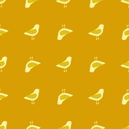 Doodle dove bird seamless pattern in hand drawn simple stylistic. Ocher background. Vector illustration for seasonal textile prints, fabric, banners, backdrops and wallpapers.のイラスト素材